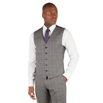 Ben Sherman Grey textured check slim fit kings suit waistcoat